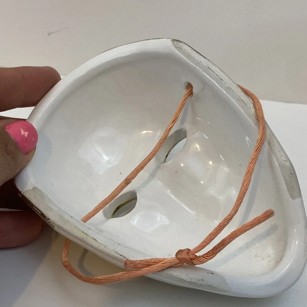 Vintage Small ceramic white and gold Heart face mask